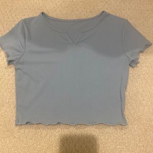 Cropped Blue Tee with Triangle Cut